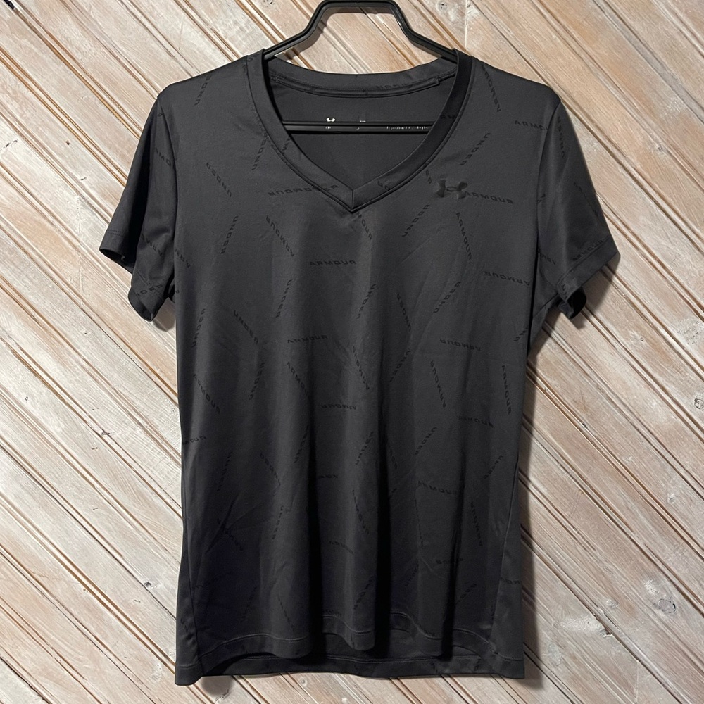 Under Armour Black & Grey Short Sleeve V Neck Tee Soft Athletic Workout Loose
